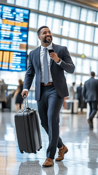 Finance professional arriving at London City Airport