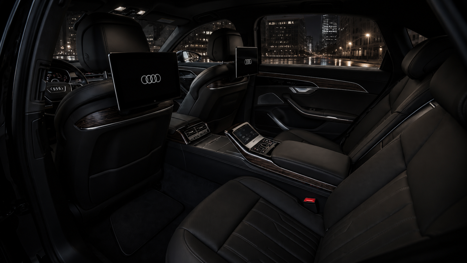 Audi A8 rear passenger interior Black Fleet London