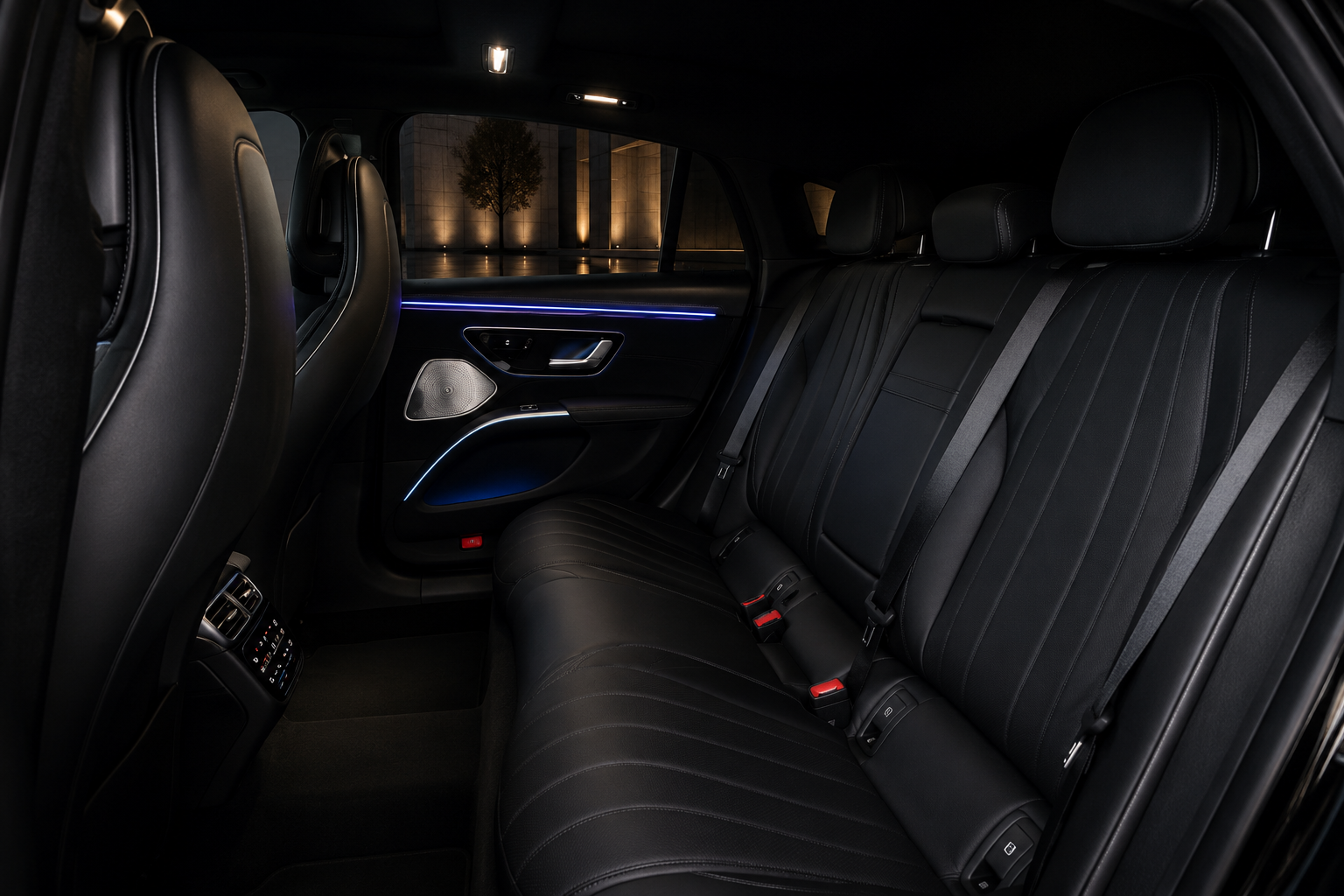 Mercedes-Benz EQS rear passenger interior Black Fleet London