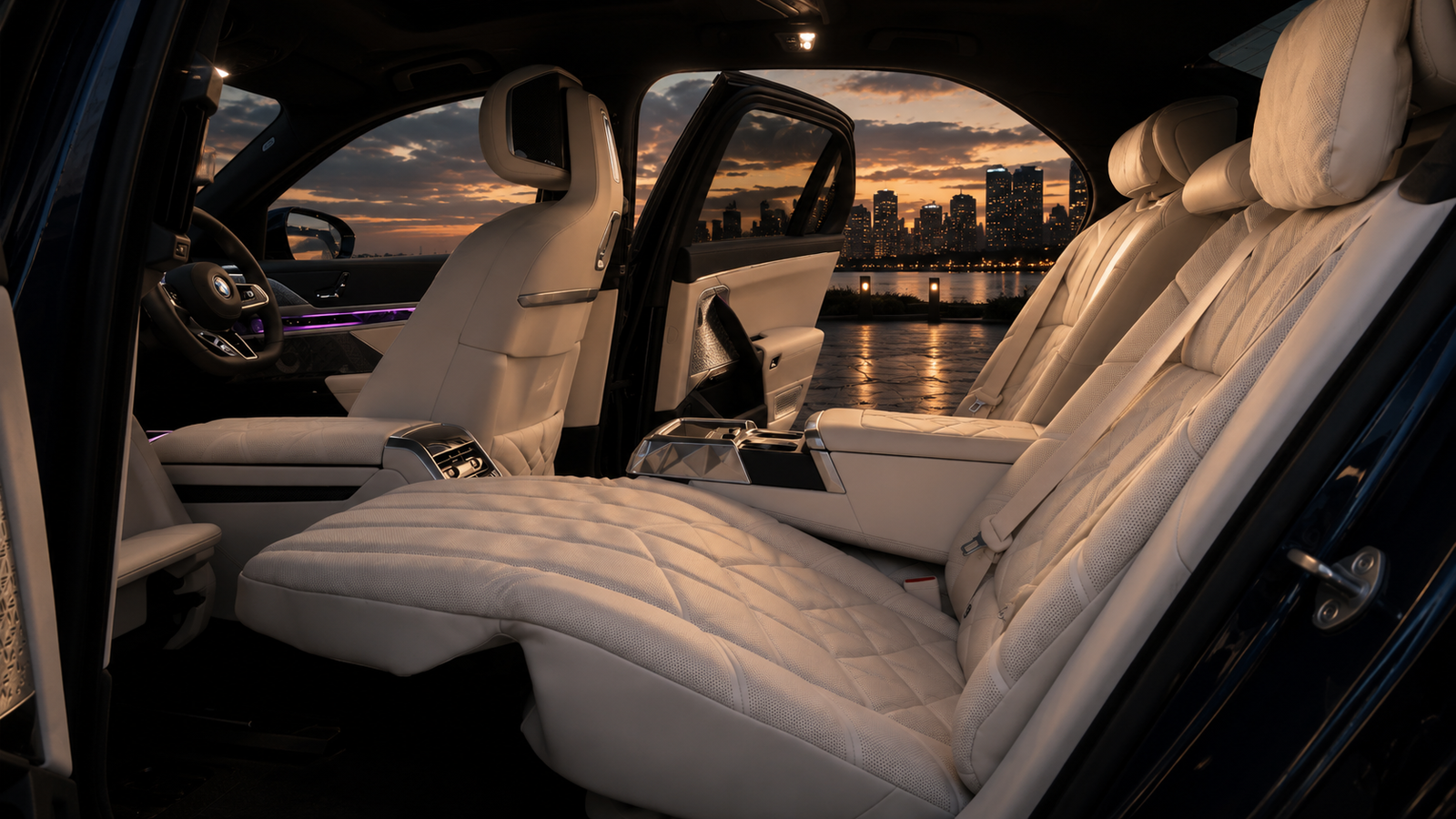BMW 7 Series rear passenger interior Black Fleet London