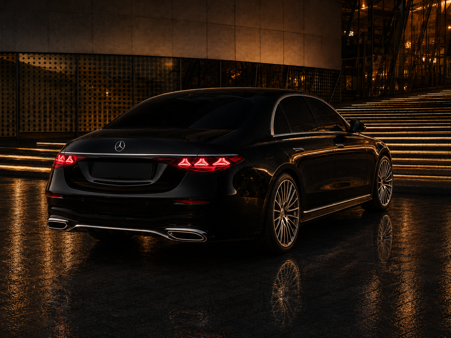 Mercedes-Benz S-Class rear exterior Black Fleet London chauffeur service