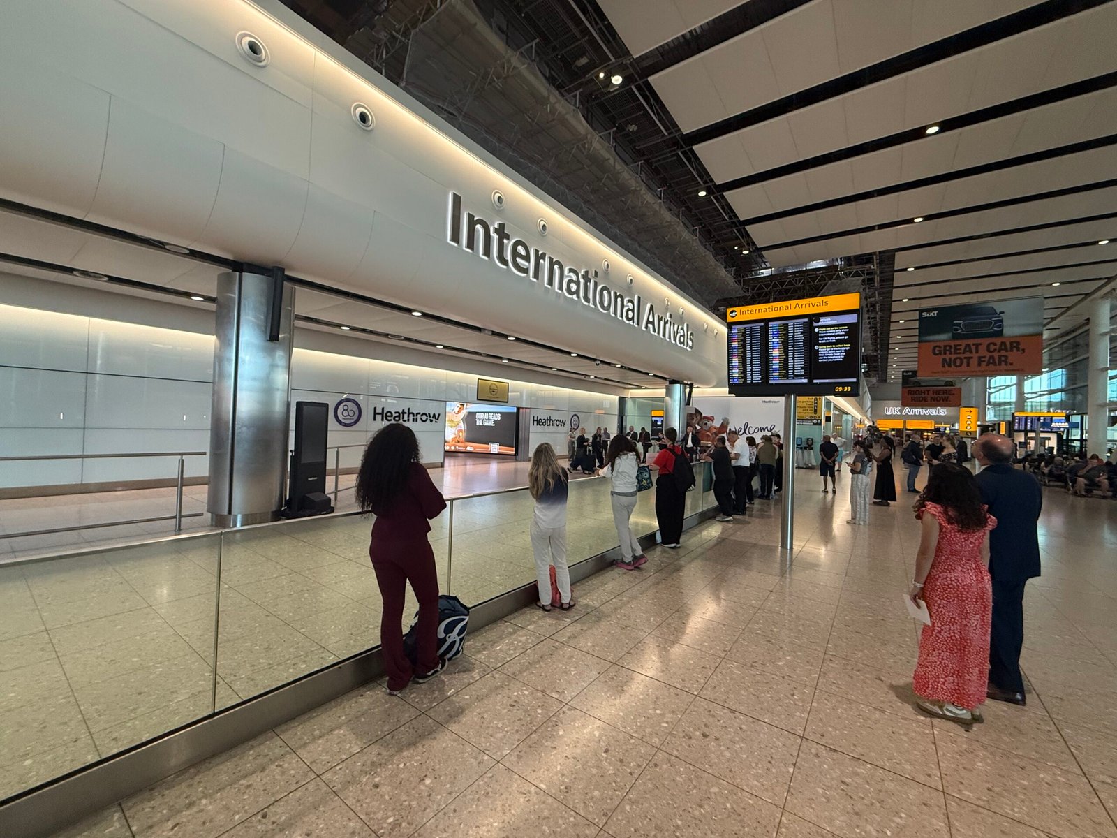 Heathrow Terminal 2 international arrivals exit where passengers enter the public arrivals hall