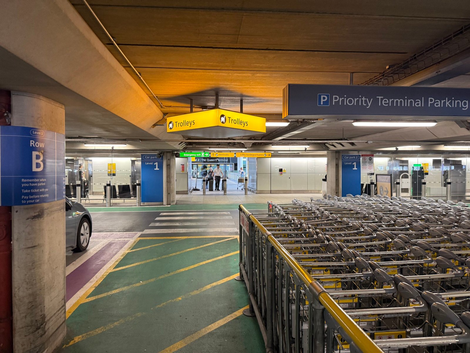 View from Heathrow Terminal 2 Level 1 Terminal Parking towards the Queen's Terminal arrivals building
