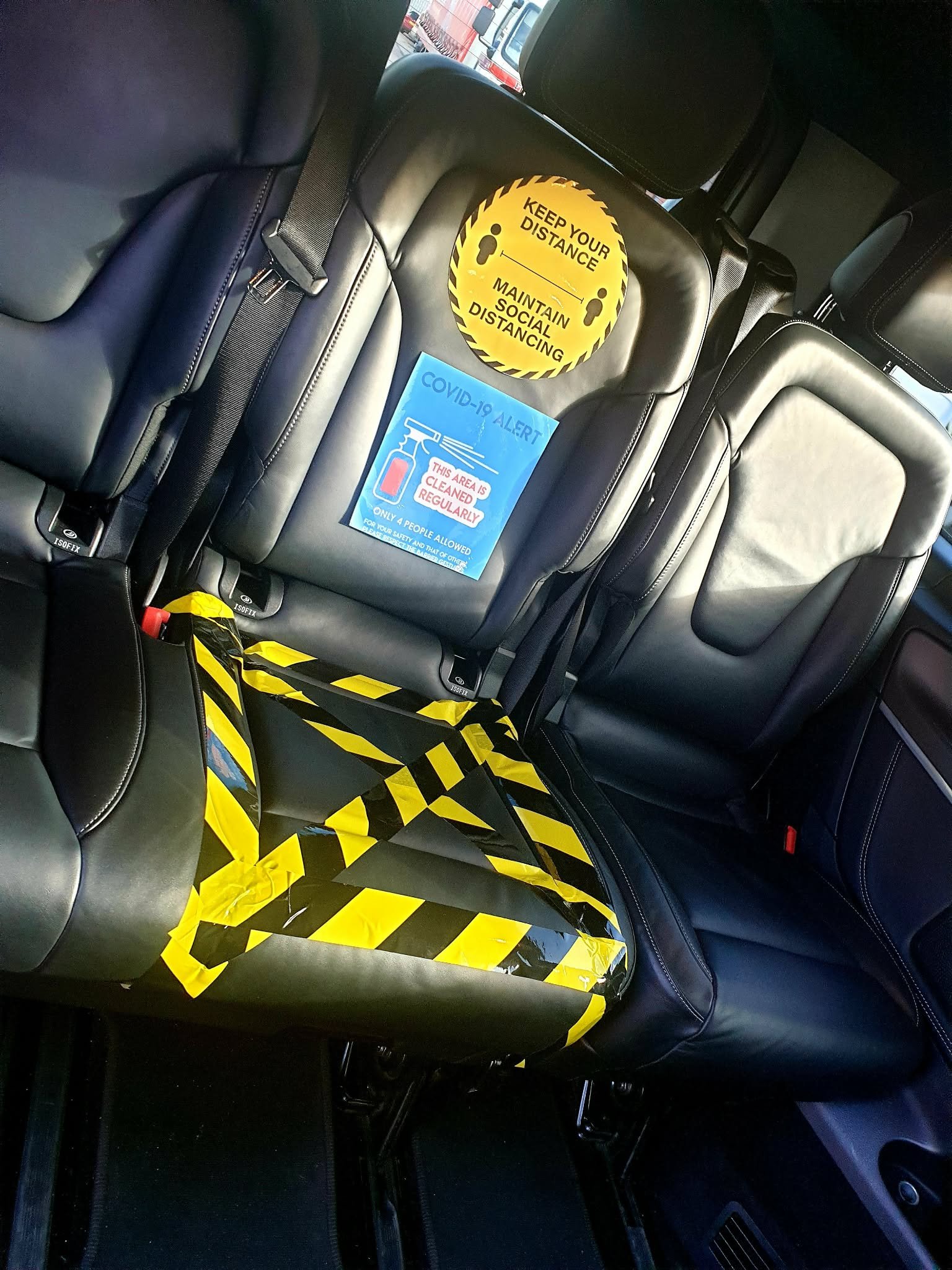 Reduced passenger capacity inside a Performarket MPV during the COVID-19 pandemic