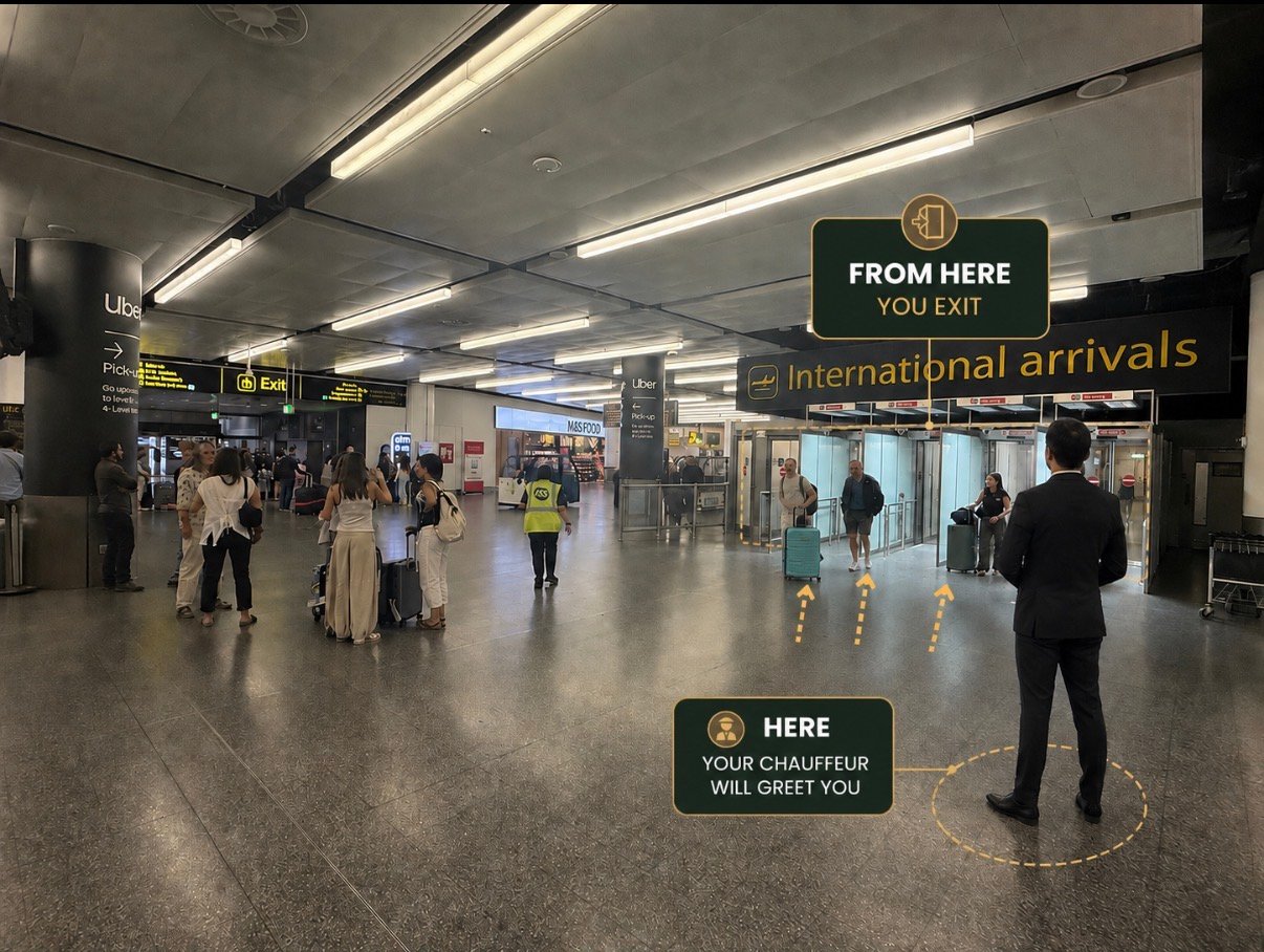 Black Fleet London chauffeur waiting at Gatwick North Terminal International Arrivals